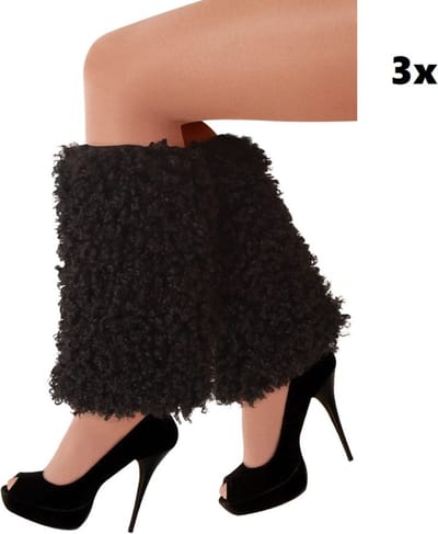 3x Beenwarmers pluche curly zwart - been warmer kou winter carnaval festival thema feest festival optocht