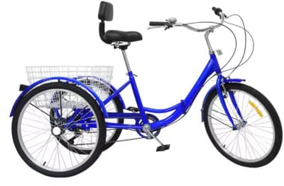 Driewieler Dita - 7 versnellingen - Fiets voor volwassenen en senioren - 24 Inch - Opvouwbare - Verstelbaar - Met mand - Voorrem - Blauw