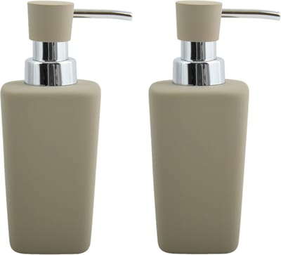 MSV Zeeppompje/dispenser - 2x - Haiti - keramiek - taupe/zilver - 6 x 15 cm - 240 ml