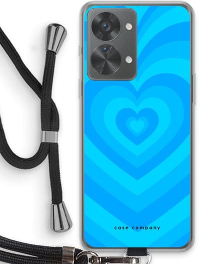 Case Company® - Hoesje met koord geschikt voor OnePlus Nord 2T hoesje met Koord - Hart Blauw - Telefoonhoesje met Zwart Koord - Bescherming aan alle Kanten en Over de Schermrand