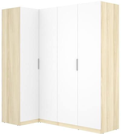Vente-unique Hoekkast 4 deuren - B188 cm - Wit en lichtnatuur - KALONY