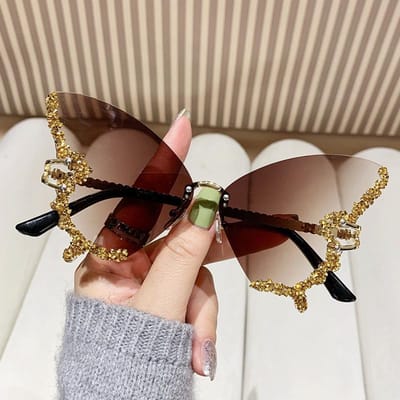 Luxe Diamant Vlinder Zonnebrillen Dames Y2K Klassiek Randloos Groot Montuur Zonnebrillen Dames Brillen Luxe Diamant Vlinder