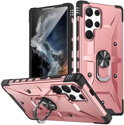 Coverup Hoesje - Geschikt voor Samsung Galaxy S25 Ultra Hoesje - Coverup Heavy Duty Ring Kickstand Back Cover - Rose Gold
