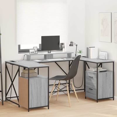 vidaXL - Bureau - Grijs - Sonoma - Bewerkt - hout - 182 - x - 101 - x - 87,5 - cm