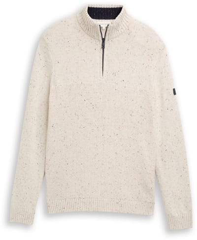 Tom Tailor - Troyer gebreide trui met mix van structuren - Maat S - offwhite melange multi neps