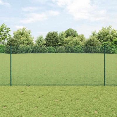 vidaXL - gelast - draadhek - met - palen - 25 - x - 1 - m - Gegalvaniseerd - staal - Groen