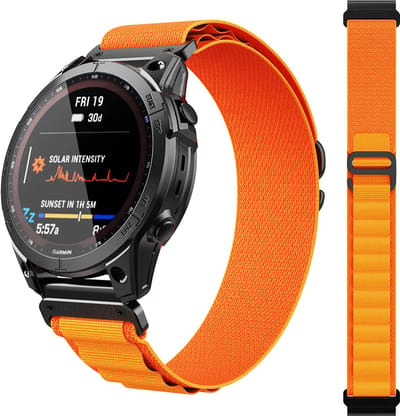 Stravo Alpine Loop Nylon Sport Bandje 22mm QuickFit – Vervangingsband voor Garmin Fenix E 47mm / Fenix 8 47mm / 7 / 7 Pro / 6 / 6 Pro / 5 / 5 Plus / Quatix 7 Pro / Descent G1 / Epix Gen 2 - Oranje met klassieke 'G'-gesp