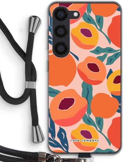 Case Company® - Hoesje met koord geschikt voor Samsung Galaxy S23 hoesje met Koord - Perzik - Telefoonhoesje met Zwart Koord - Bescherming aan alle Kanten en Over de Schermrand