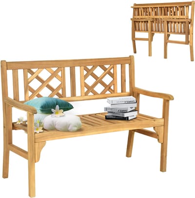 COSTWAY Inklapbare houten tuinbank, 2-zits parkbank, belastbaar tot 320 kg, terrasbank, zitbank voor balkon, tuin, terras, 120 x 56 x 90 cm