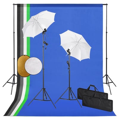 vidaXL - Fotostudioset - met - lampen, - paraplu's, - achtergrond - en - reflector