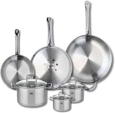 Set van 3 Kookpannen 24, 28 en 32 cm en 3 braadpannen 12, 14 en 20 cm Elo Profi Citrin