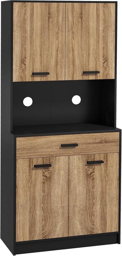 Keukenkast met Dressoir en Opbergfunctie - Industrieel Design - 80 x 40 x 180 cm - Zwart en Natuur