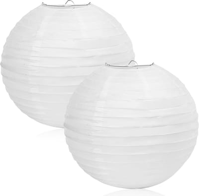SnelShoppen - 2x 30cm Witte Papieren Lantaarns - Ronde Lampenkappen - Klassieke Decoratie voor Feesten, Tuin, Camping en Kinderen