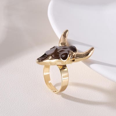 Pendentif Tête de Taureau Rétro Os de Taureau Résine Tête de Taureau Bague Accessoires de Mode Bijoux Hommes et Femmes resizable beige