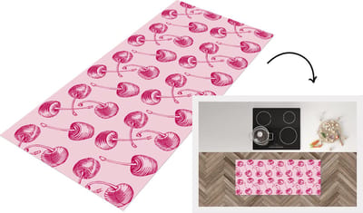 Keukenloper - Loper keuken - Vintage - Kersen - Patronen - Roze - 120x50 cm - Keukenloper vinyl