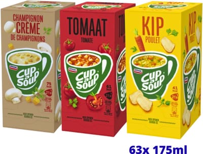 Cup-a-Soup Trio – Tomaat, Kip & Champignon Crème – 63x175ml – Krachtige Klassiekers Soepmix