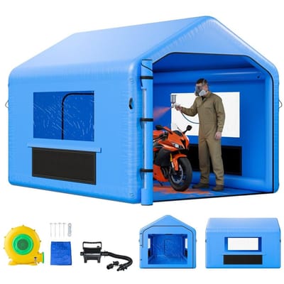 Cabine de Peinture Gonflable, 4 x 3 x 2,8 m, Cabine de Pulvérisation Gonflable avec Soufflerie Puissante de 750W et Système de Filtration d'Air, Toit Triangulaire, pour la Peinture de Vélo,