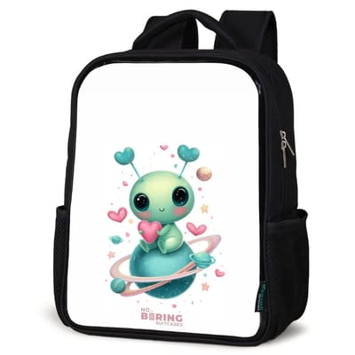 NoBoringSuitcases.com® - Rugzak zwart - Schooltas jongen & meisje - Lief buitenaards wezentje met hartje - Rugtas voor school - Boekentas kind - Schoolrugzak - Kinderrugzak