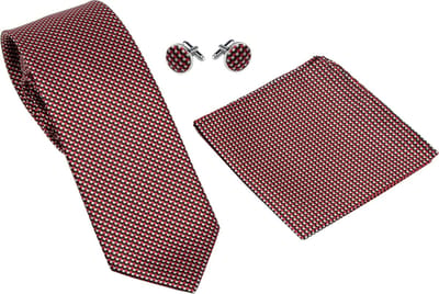 Fako Fashion - Stropdas, Pochette & Manchetknopen Blok - Pochet - Geblokt - Rood
