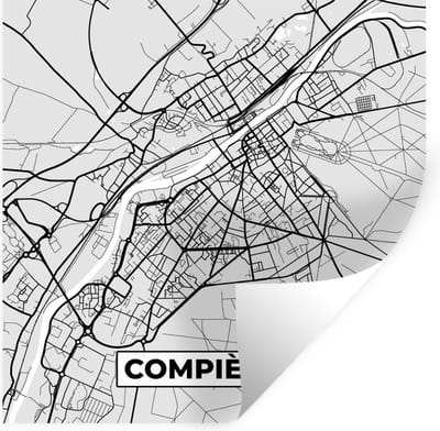 Muurstickers - Sticker Folie - Kaart - Stadskaart - Frankrijk - Compiègne - Plattegrond - 100x100 cm - Plakfolie - Muurstickers Kinderkamer - Zelfklevend Behang XXL - Zelfklevend behangpapier - Stickerfolie