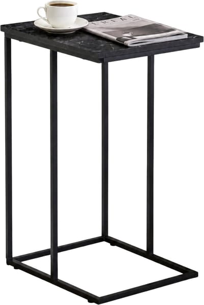 ACAZA Bijzettafel - Zwart - Marmerlook - Nachtkastje - Tafeltje - Banktafel - Ruimtebesparend