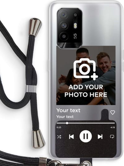 Gepersonaliseerd - Case Company® - Hoesje met koord geschikt voor Oppo A94 5G hoesje met Koord - Music Player - Telefoonhoesje met Zwart Koord - Bescherming aan alle Kanten en Over de Schermrand