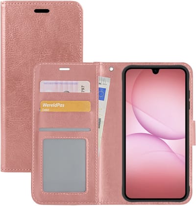 Hoesje - Met Pasjeshouder - Geschikt voor Samsung Galaxy A17 - Luxe Bookcase Portemonee - Flip Case - Kunstleer Book Case - Flipcase - Book Cover - Walletcase - Portemonneehoes - Rosé goud