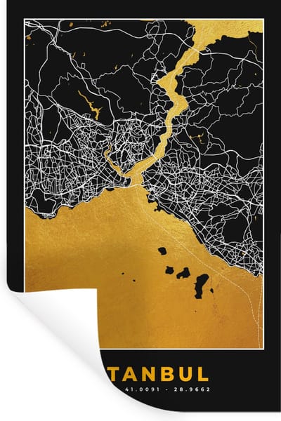 Muurstickers - Sticker Folie - Istanbul - Plattegrond - Goud - Stadskaart - Kaart - 20x30 cm - Plakfolie - Muurstickers Kinderkamer - Zelfklevend Behang - Zelfklevend behangpapier - Stickerfolie