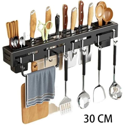 Porte-couteaux mural en acier inoxydable, support de rangement sans clous pour cuisine, avec crochet, pour armoire de cuisine black