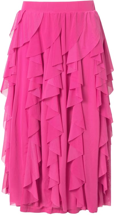 Angel of Style - Dames - Mesh rok A-lijn 3D-volants ondoorzichtige voering - Hibiscusrood - Maat 44