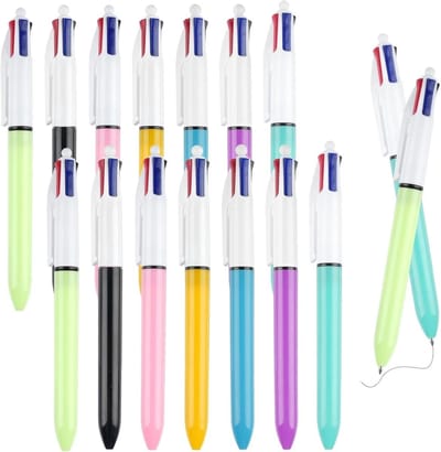GELLDG 14-delige pennenset in vier kleuren - Meerkleurige balpennen met drukknop - Schrijfwaren - Vier kleuren - Pennenset in vier kleuren - Geschikt voor school, kantoor, agenda, handboek