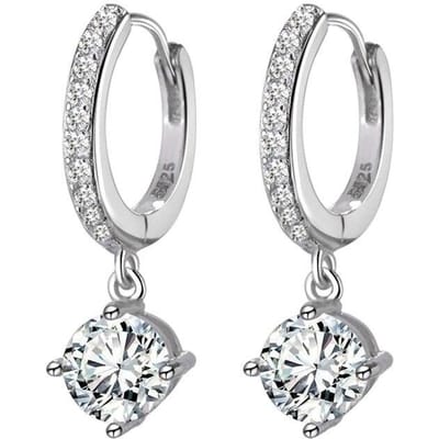 925 Sterling Zilver Klassieke Luxe Ronde Zirkonia Bruiloftsoorbellen Voor Bruids Sieraden S-E401 white