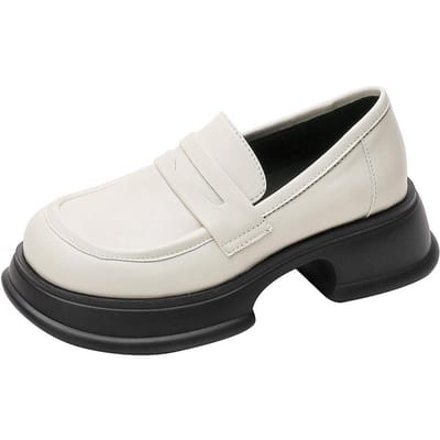 Instappers Dikkere Zool Loafers Dames Nieuw Lente en Herfst Zwart Verhoogd Retro Britse Stijl Kleine Leren Schoenen 40 white