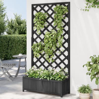 Quvo® Plantenbak met Klimrek - Plantentrap - Plantenrek - Plantenstandaard - Plantenhouder – Bloemenrek – Bloembak Met Trellis - Zwart - 90cm x 35cm x 180cm