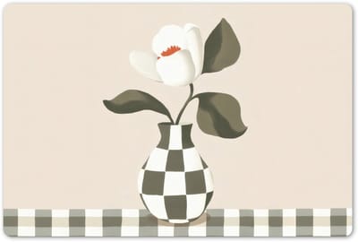 Placemats 45x30 cm - Placemat kunststof - 1 stuk - Vaas - Geruit - Groen - Bloem - Borden onderleggers - Decoratie voor op tafel - Keuken tafeldecoratie accessoires - Vinyl onderlegger - Tafelversiering