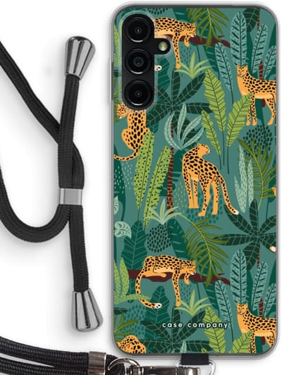 Case Company® - Hoesje met koord geschikt voor Samsung Galaxy A14 hoesje met Koord - Luipaard 2 - Telefoonhoesje met Zwart Koord - Bescherming aan alle Kanten en Over de Schermrand