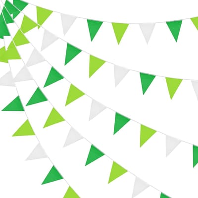 Thijox - Vlaggenlijn 20m Groen-Wit Herbruikbare Waterdichte Vlaggen, 52 Stuks Wimpel Banner voor Tuin, Bruiloft, Verjaardag, Outdoor Feestdecoratie