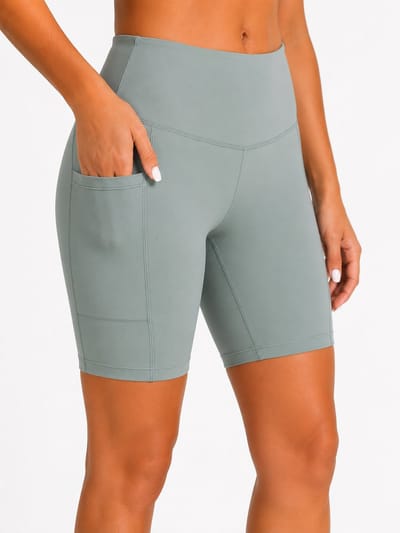 SparkNine Softflow korte sportbroek - met zakken - zachte stof - XS - lichtgrijs - dames short - half lang - fietsshort
