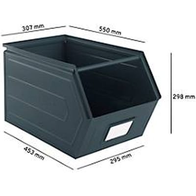 Schäfer Shop Select magazijnbak met open voorzijde, met draagbeugel, L 550 x B 307 x H 298 mm, 40 l, 150 kg, staal, RAL 5008 (grijsblauw)