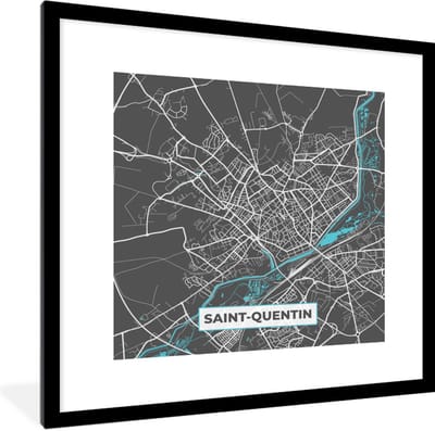 Fotolijst incl. Poster - Frankrijk - Kaart - Plattegrond - Saint-Quentin - Stadskaart - 40x40 cm - Posterlijst