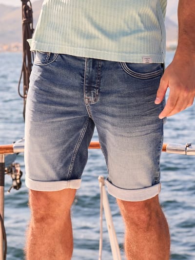 LERROS Flexibele 5-pocket denimshort in de bekende BAXTER-stijl , Maat: 31 , Kleur: MID BLUE USED WASH , 98% katoen, 2% elastaan