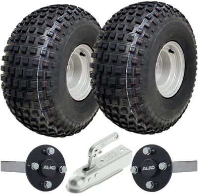 22x11.00-8 Noppenbanden voor ATV/quad-aanhangwagen, inclusief wielen, ALKO-assen, trekhaak met een draagvermogen van 310 kg
