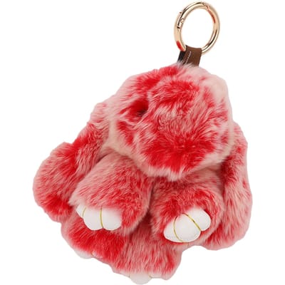Porte-clés Lapin Doux Mignon Lapin Pelucheux Porte-clés en Peluche avec Boîte en Fer Blanc Polyvalent pour Sac à Dos Sac red