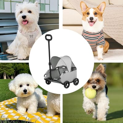 Huisdieren Kinderwagen - Dieren Buggy - Buitenwandelingen - Efficiënte Luchtcirculatie - Tot 8 kg - Grijs