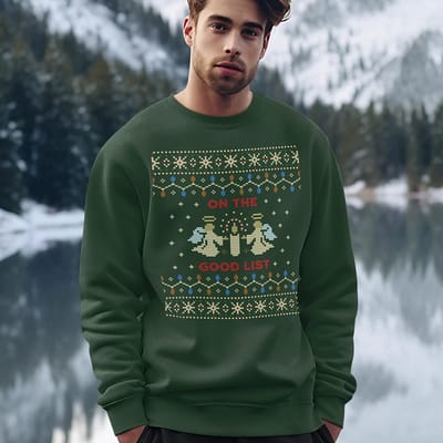 Foute Kersttrui - Kleur Groen - On The Good List - Maat XS - Uniseks Pasvorm - Kerstkleding voor Dames & Heren