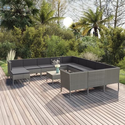 vidaXL - 13-delige - Loungeset - met - kussens - poly - rattan - grijs