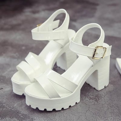 Mode Effen Platform Dames Sandalen Zomer Romeinse Stijl Open Teen Vierkante Hoge Hakken Mode Gladiator Gespschoenen Sandalias 38 gray