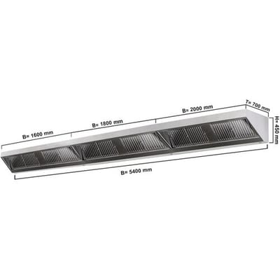 GGM Gastro Wandhaube - 5400mm - mit Filter & Lampe Zilver