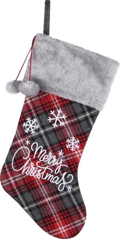 Dekoratief | Kerstkous 'Merry Christmas', rood/zwart, textiel, 24x46cm | A225474