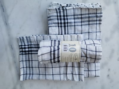 Theedoeken/keukenhanddoeken van 50/70 cm  geruit motief in 100% Katoen  10 stuks wit met donkerblauw
